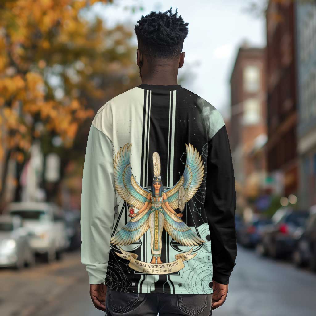 Ma’at Feather Egyptian Long Sleeve Shirt with Scales Symbolizing Truth and Cosmic Balance