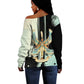 Ma’at Feather Egyptian Off Shoulder Sweater with Scales Symbolizing Truth and Cosmic Balance