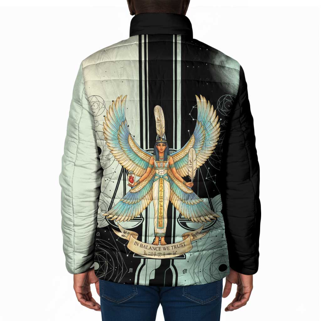 Ma’at Feather Egyptian Padded Jacket with Scales Symbolizing Truth and Cosmic Balance
