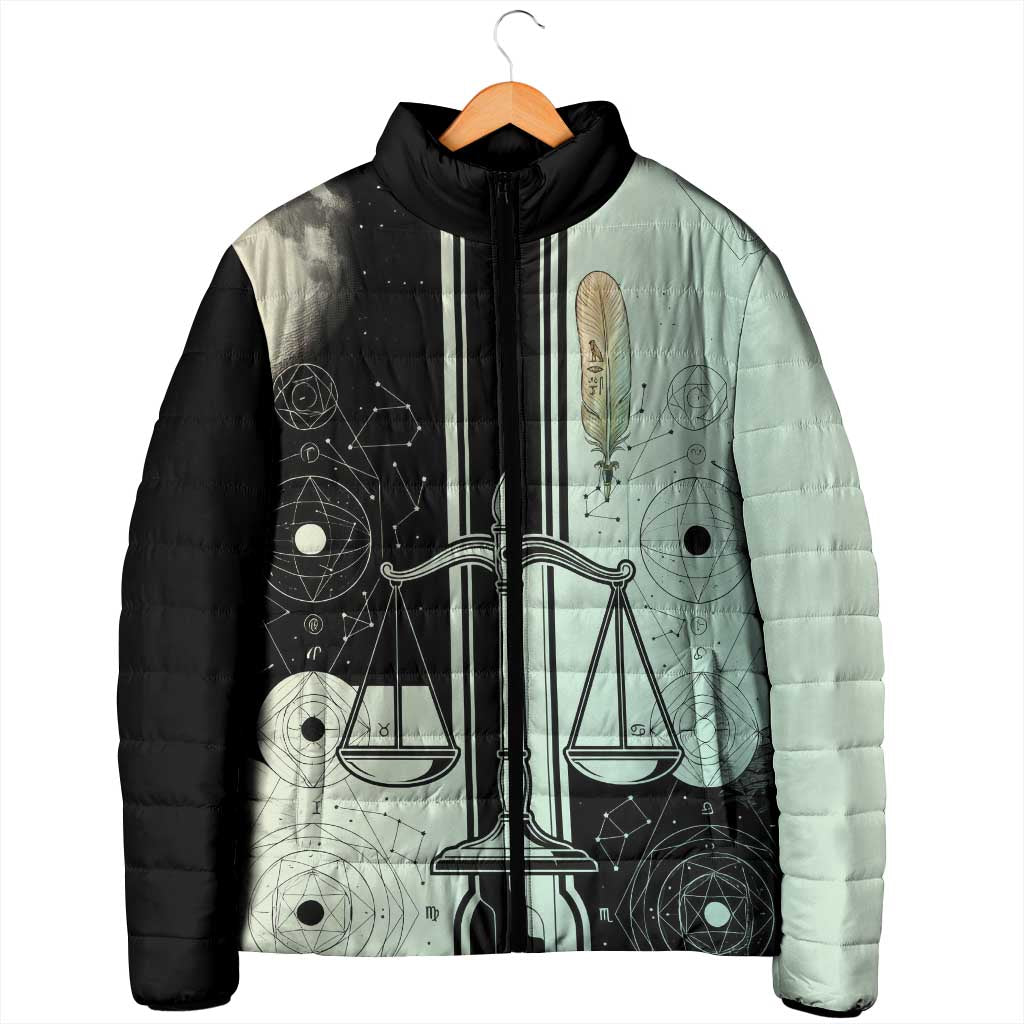 Ma’at Feather Egyptian Padded Jacket with Scales Symbolizing Truth and Cosmic Balance