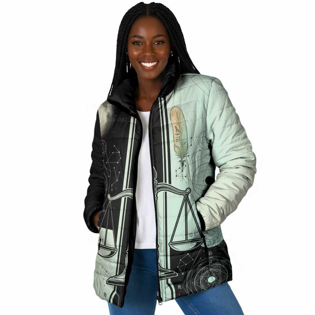 Ma’at Feather Egyptian Padded Jacket with Scales Symbolizing Truth and Cosmic Balance