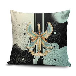 Ma’at Feather Egyptian Pillow Cover with Scales Symbolizing Truth and Cosmic Balance