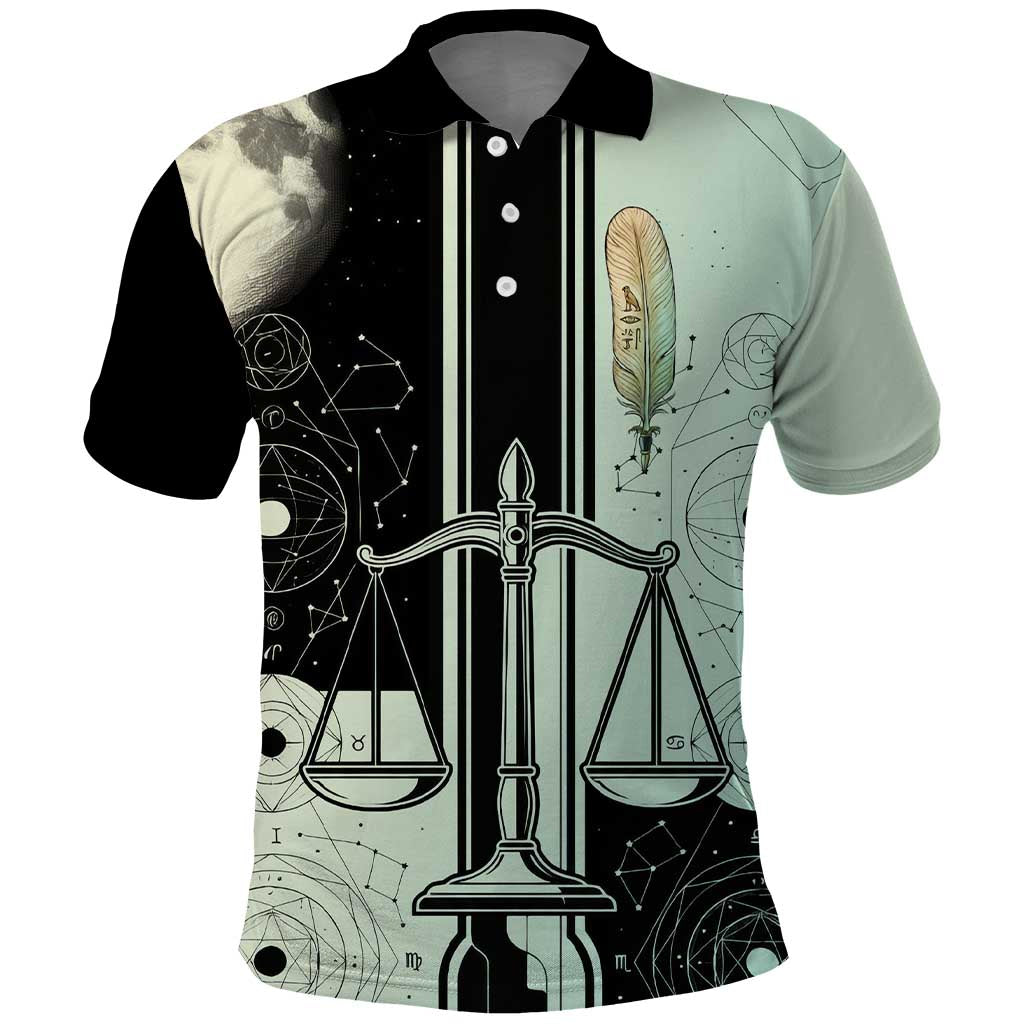 Ma’at Feather Egyptian Polo Shirt with Scales Symbolizing Truth and Cosmic Balance