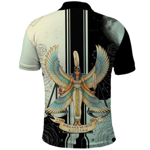 Ma’at Feather Egyptian Polo Shirt with Scales Symbolizing Truth and Cosmic Balance