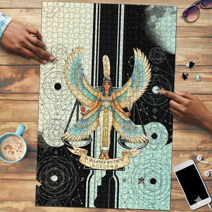 Ma’at Feather Egyptian Puzzle with Scales Symbolizing Truth and Cosmic Balance