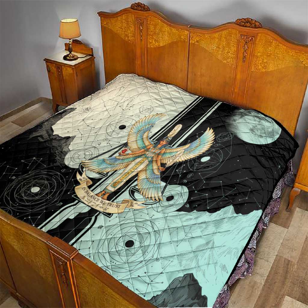Ma’at Feather Egyptian Quilt with Scales Symbolizing Truth and Cosmic Balance