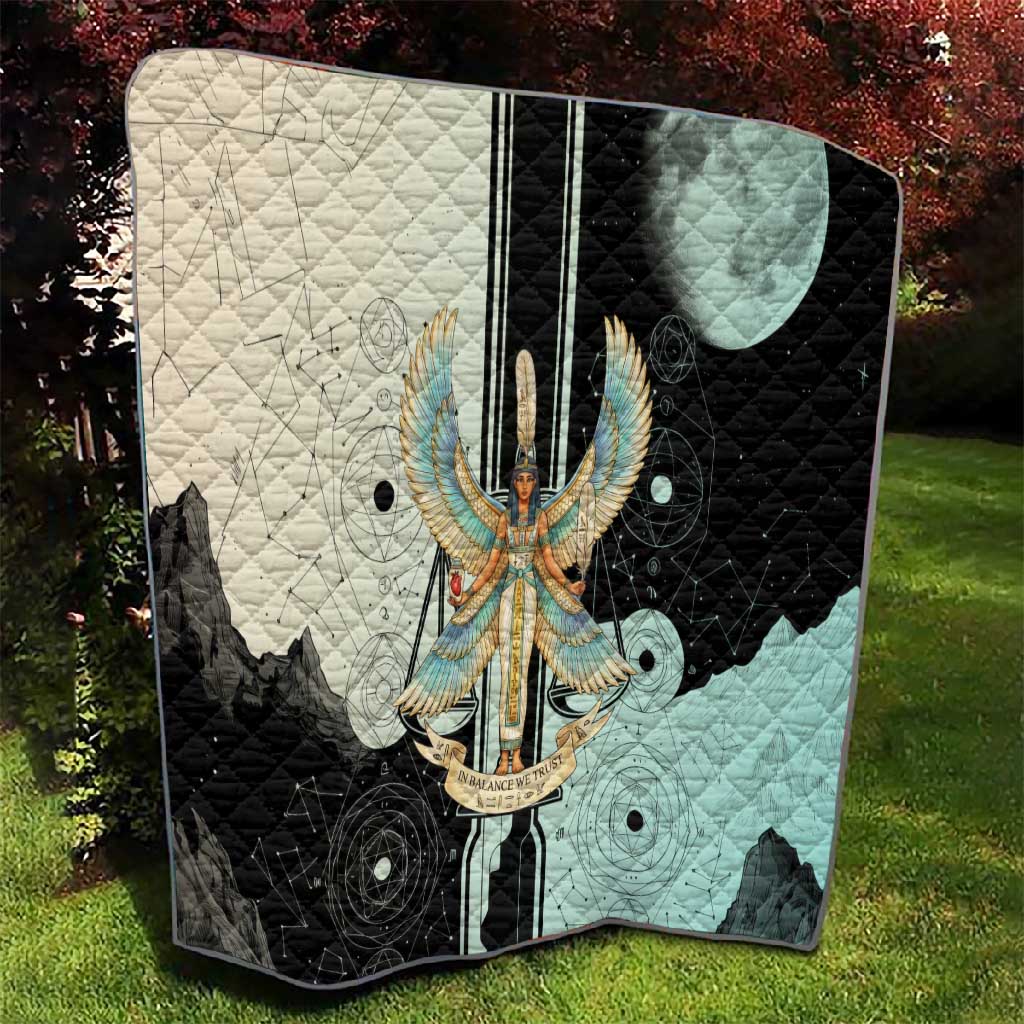 Ma’at Feather Egyptian Quilt with Scales Symbolizing Truth and Cosmic Balance