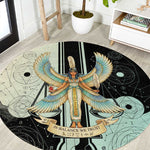 Ma’at Feather Egyptian Round Carpet with Scales Symbolizing Truth and Cosmic Balance