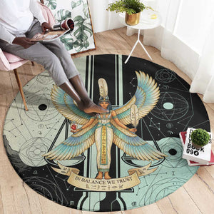 Ma’at Feather Egyptian Round Carpet with Scales Symbolizing Truth and Cosmic Balance