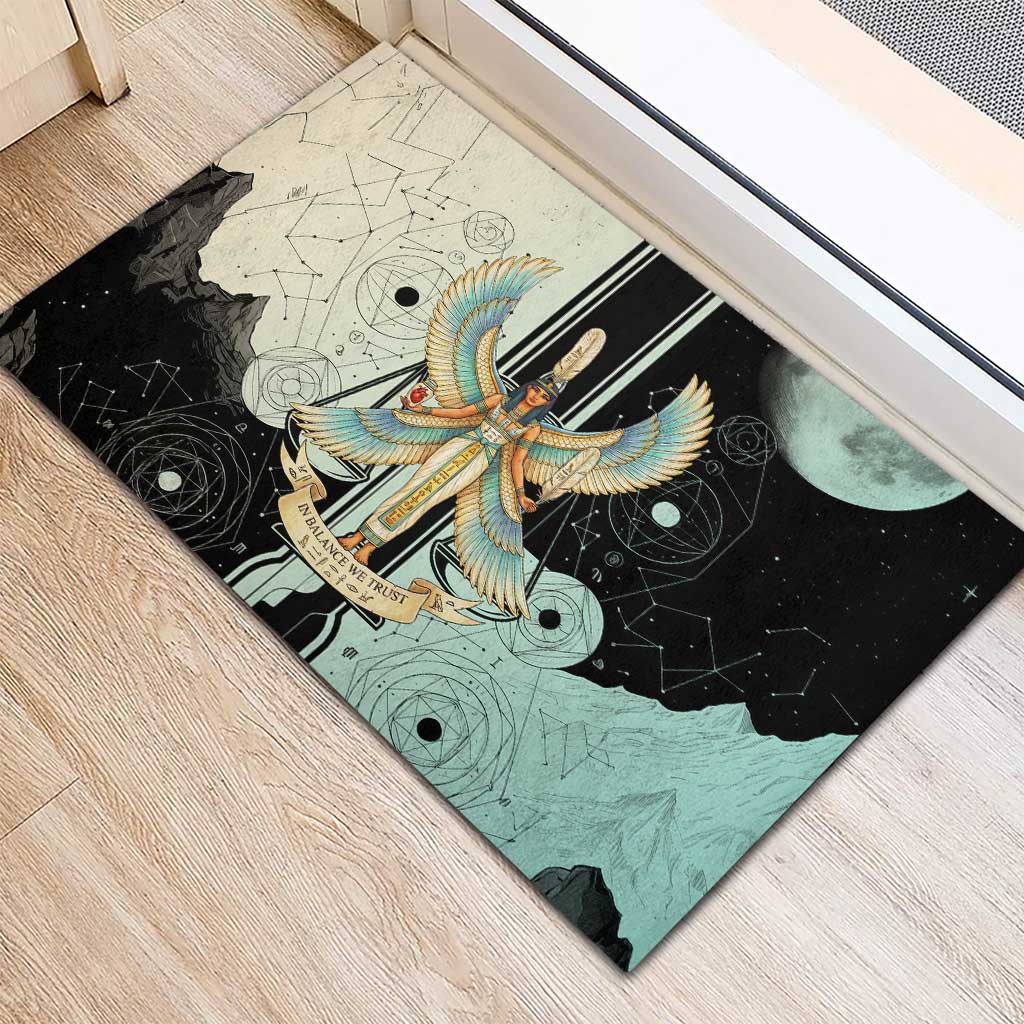Ma’at Feather Egyptian Rubber Doormat with Scales Symbolizing Truth and Cosmic Balance