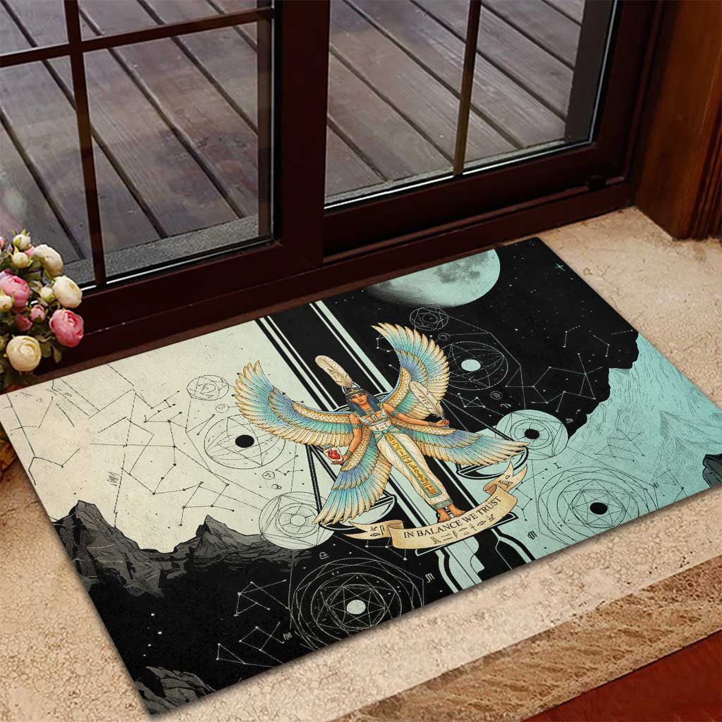 Ma’at Feather Egyptian Rubber Doormat with Scales Symbolizing Truth and Cosmic Balance