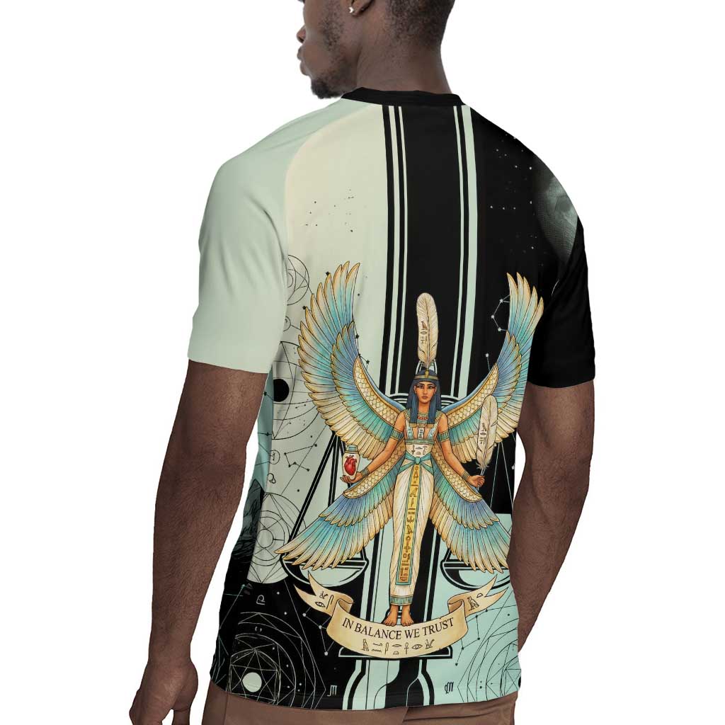 Ma’at Feather Egyptian Rugby Jersey with Scales Symbolizing Truth and Cosmic Balance