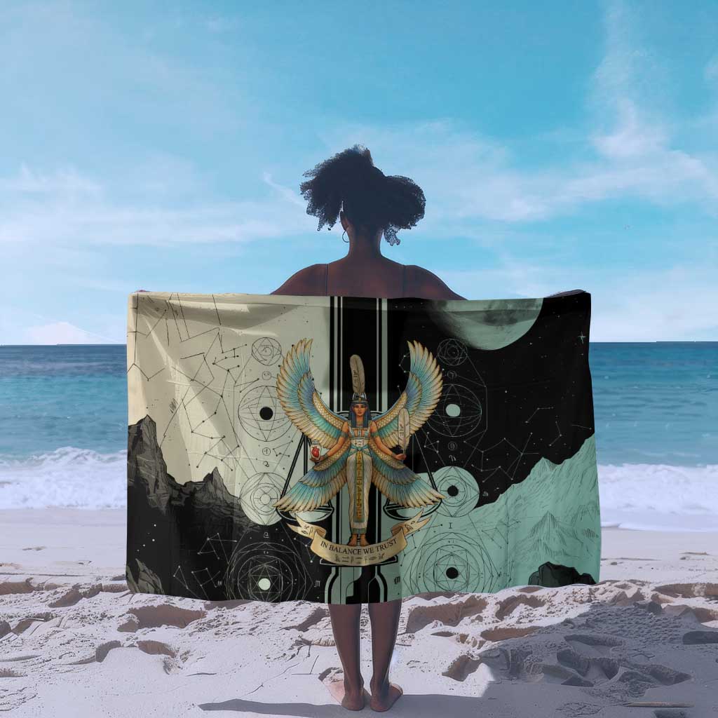Ma’at Feather Egyptian Sarong with Scales Symbolizing Truth and Cosmic Balance