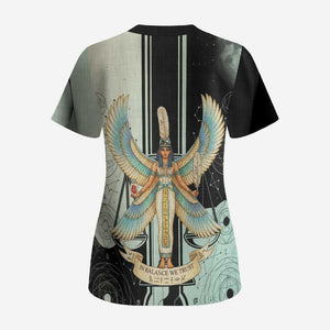 Ma’at Feather Egyptian Scrub Top with Scales Symbolizing Truth and Cosmic Balance