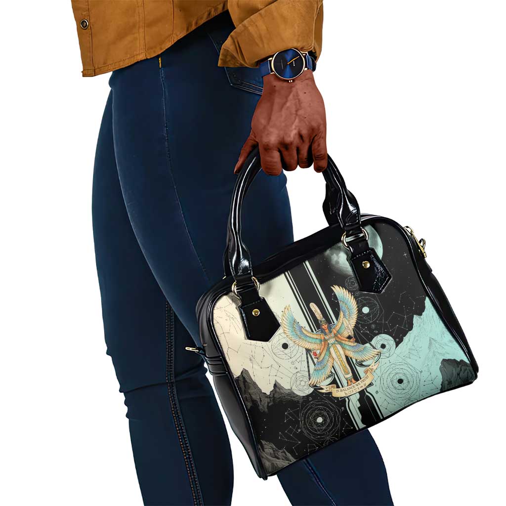 Ma’at Feather Egyptian Shoulder Handbag with Scales Symbolizing Truth and Cosmic Balance