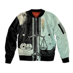 Ma’at Feather Egyptian Sleeve Zip Bomber Jacket with Scales Symbolizing Truth and Cosmic Balance