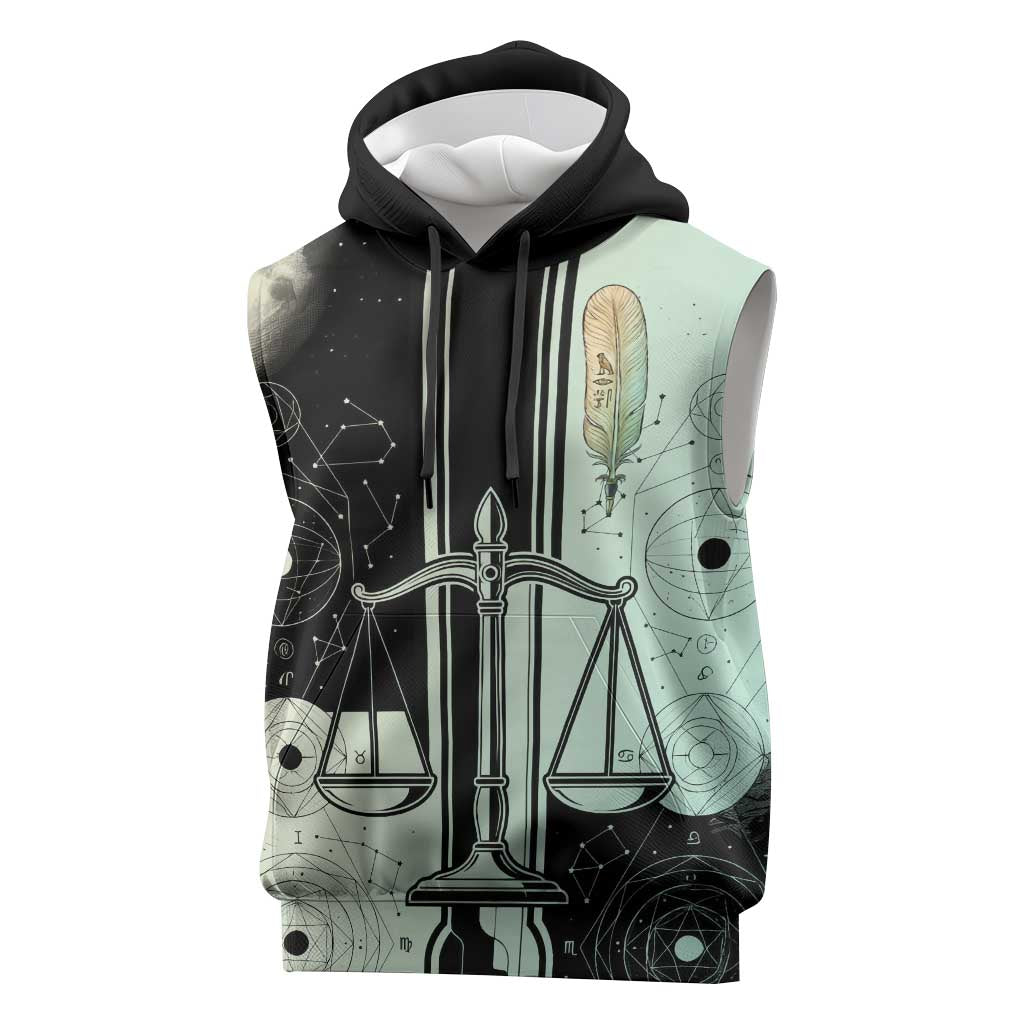 Ma’at Feather Egyptian Sleeveless Hoodie with Scales Symbolizing Truth and Cosmic Balance