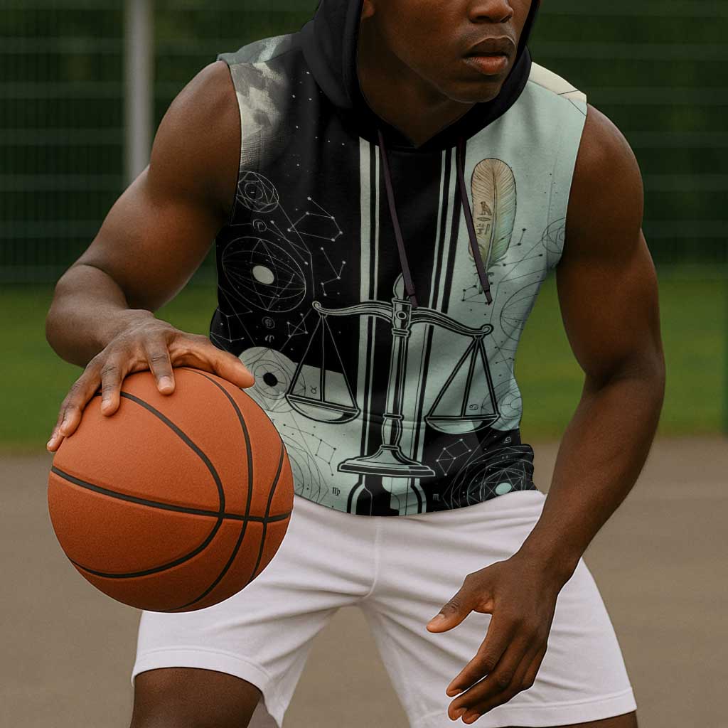 Ma’at Feather Egyptian Sleeveless Hoodie with Scales Symbolizing Truth and Cosmic Balance
