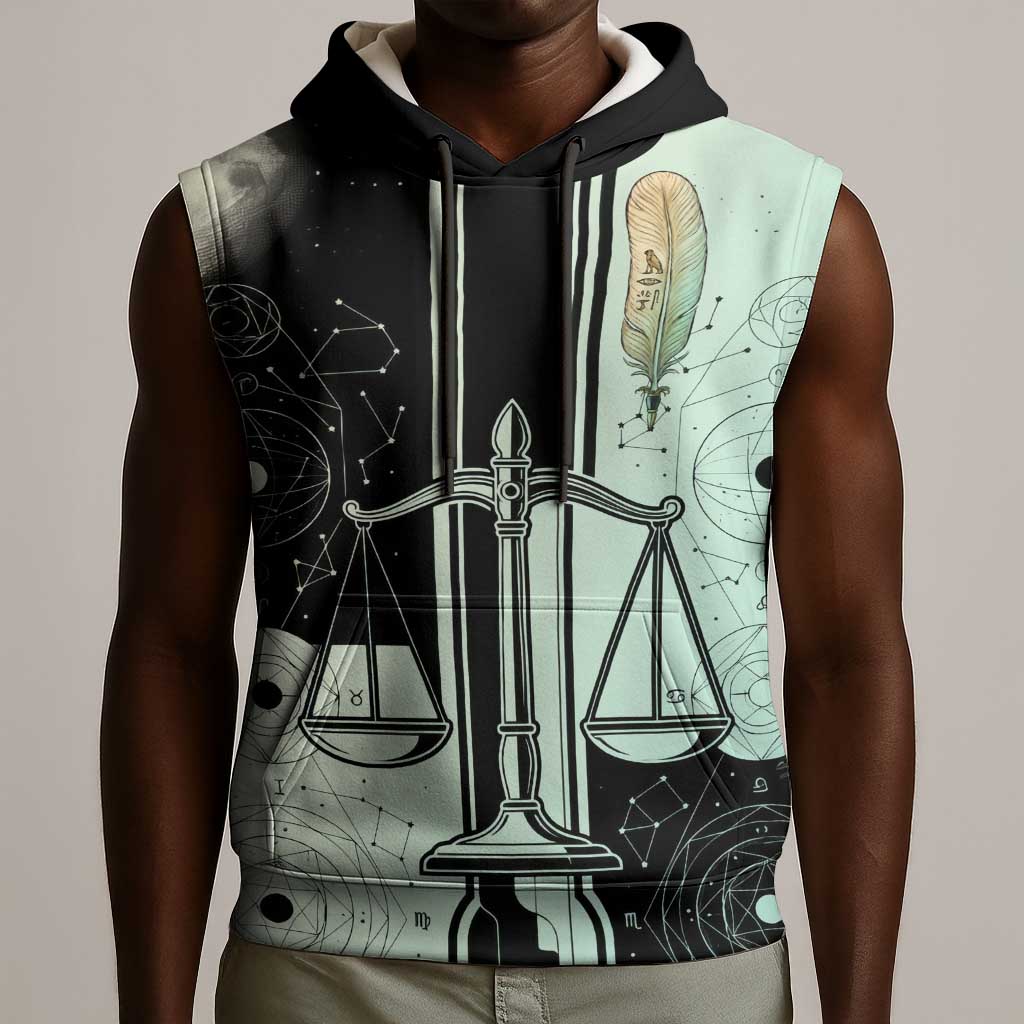 Ma’at Feather Egyptian Sleeveless Hoodie with Scales Symbolizing Truth and Cosmic Balance