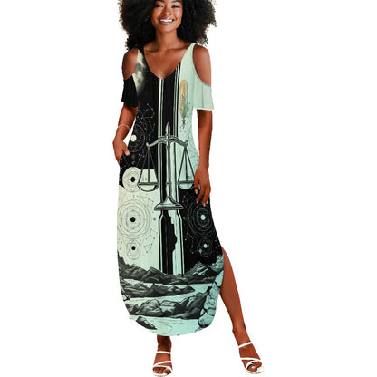 Ma’at Feather Egyptian Summer Maxi Dress with Scales Symbolizing Truth and Cosmic Balance