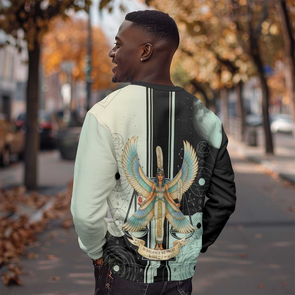 Ma’at Feather Egyptian Sweatshirt with Scales Symbolizing Truth and Cosmic Balance