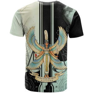 Ma’at Feather Egyptian T shirt with Scales Symbolizing Truth and Cosmic Balance