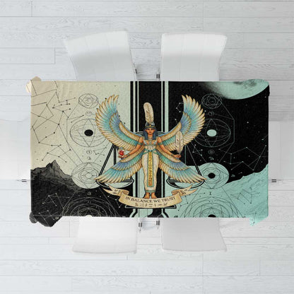 Ma’at Feather Egyptian Tablecloth with Scales Symbolizing Truth and Cosmic Balance