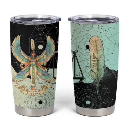 Ma’at Feather Egyptian Tumbler Cup with Scales Symbolizing Truth and Cosmic Balance