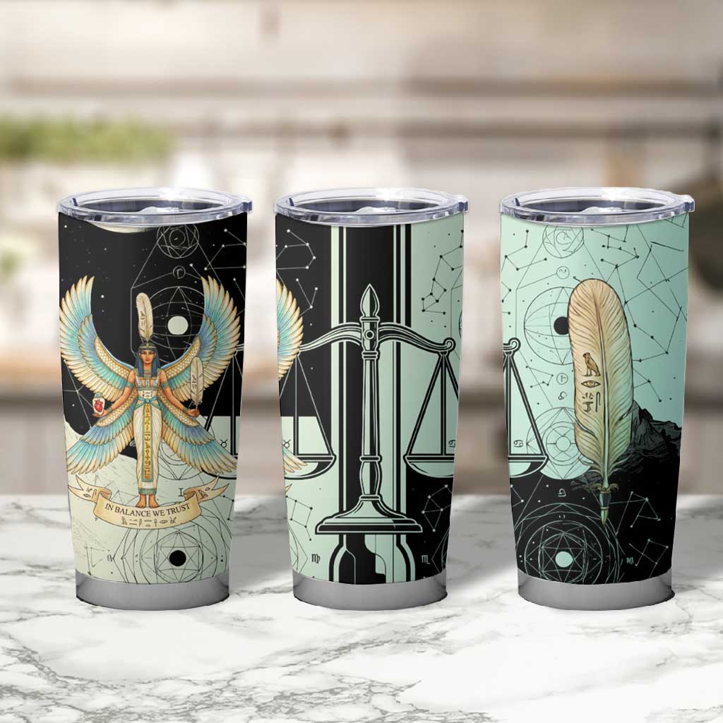 Ma’at Feather Egyptian Tumbler Cup with Scales Symbolizing Truth and Cosmic Balance