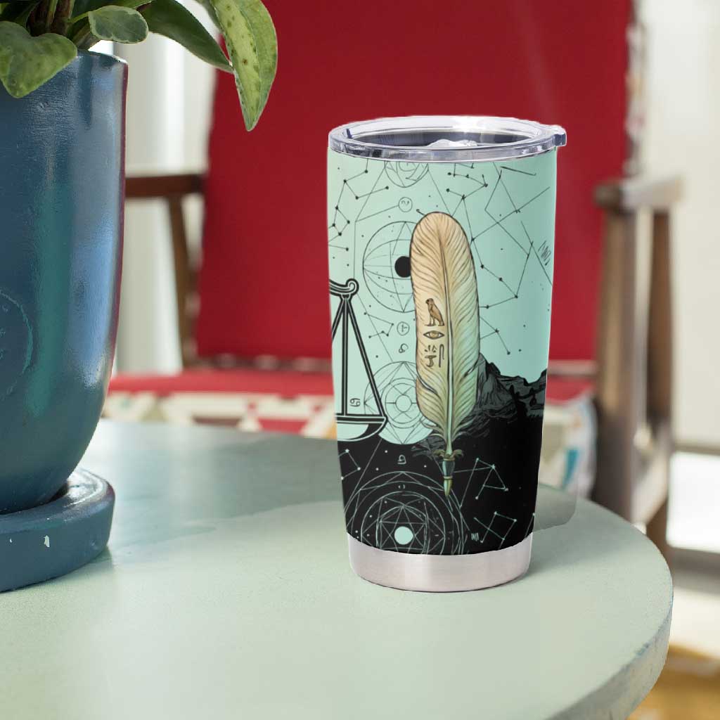 Ma’at Feather Egyptian Tumbler Cup with Scales Symbolizing Truth and Cosmic Balance