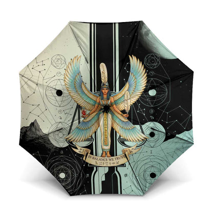 Ma’at Feather Egyptian Umbrella with Scales Symbolizing Truth and Cosmic Balance