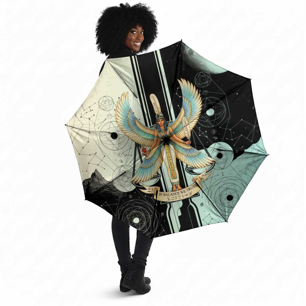 Ma’at Feather Egyptian Umbrella with Scales Symbolizing Truth and Cosmic Balance