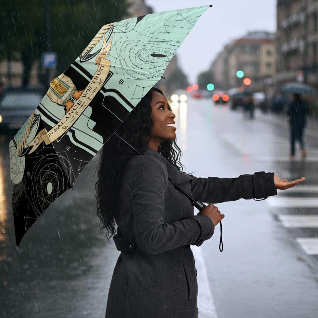 Ma’at Feather Egyptian Umbrella with Scales Symbolizing Truth and Cosmic Balance
