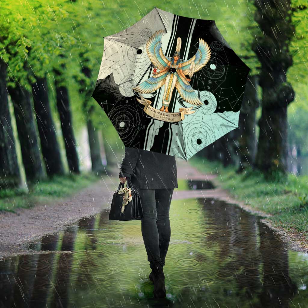 Ma’at Feather Egyptian Umbrella with Scales Symbolizing Truth and Cosmic Balance