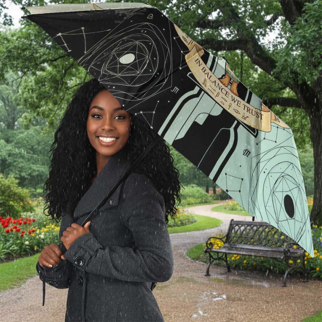 Ma’at Feather Egyptian Umbrella with Scales Symbolizing Truth and Cosmic Balance
