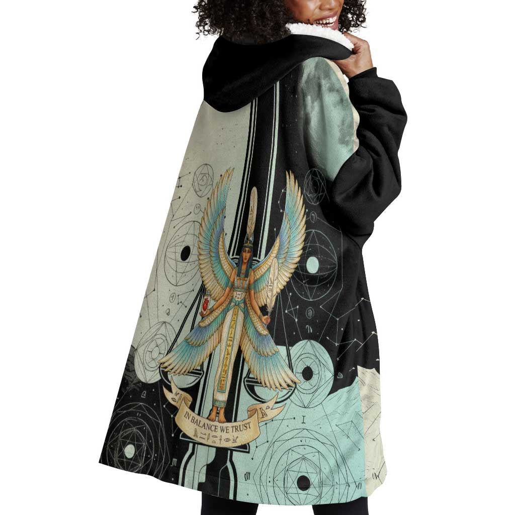 Ma’at Feather Egyptian Wearable Blanket Hoodie with Scales Symbolizing Truth and Cosmic Balance
