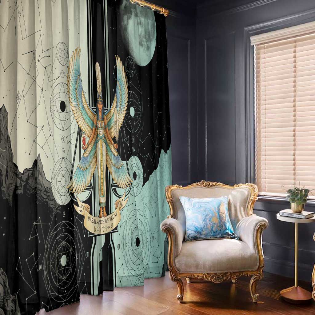 Ma’at Feather Egyptian Window Curtain with Scales Symbolizing Truth and Cosmic Balance