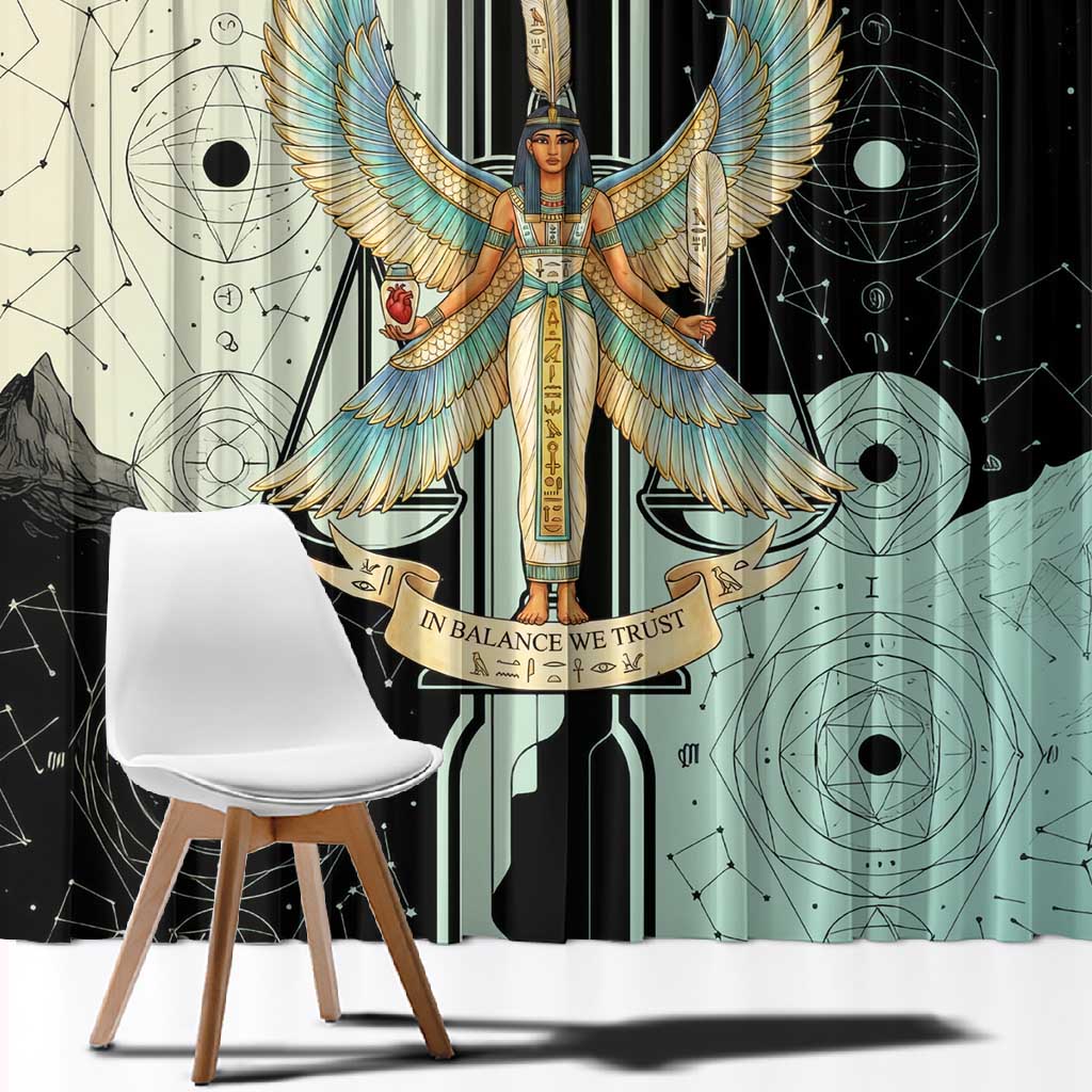 Ma’at Feather Egyptian Window Curtain with Scales Symbolizing Truth and Cosmic Balance