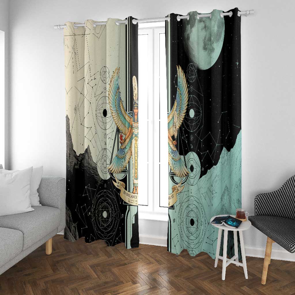 Ma’at Feather Egyptian Window Curtain with Scales Symbolizing Truth and Cosmic Balance