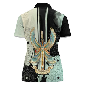 Ma’at Feather Egyptian Women Polo Shirt with Scales Symbolizing Truth and Cosmic Balance