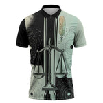 Ma’at Feather Egyptian Zipper Polo Shirt with Scales Symbolizing Truth and Cosmic Balance