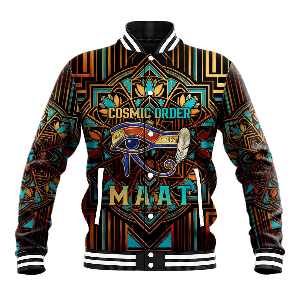 Ma’at Eye of Horus Baseball Jacket Egyptian Feather Celebrating Truth