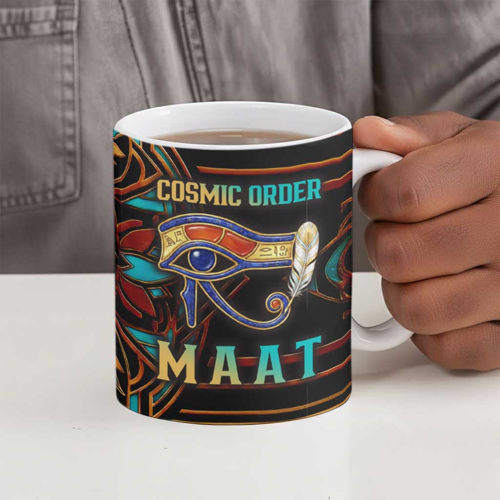 Ma’at Eye of Horus Ceramic Mug Egyptian Feather Celebrating Truth