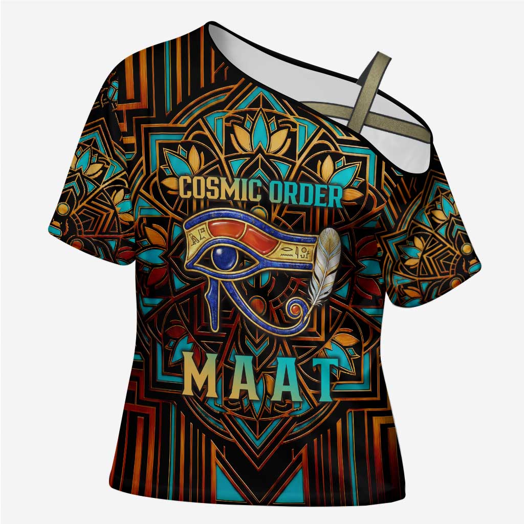 Ma’at Eye of Horus Cross Shoulder Shirt Egyptian Feather Celebrating Truth