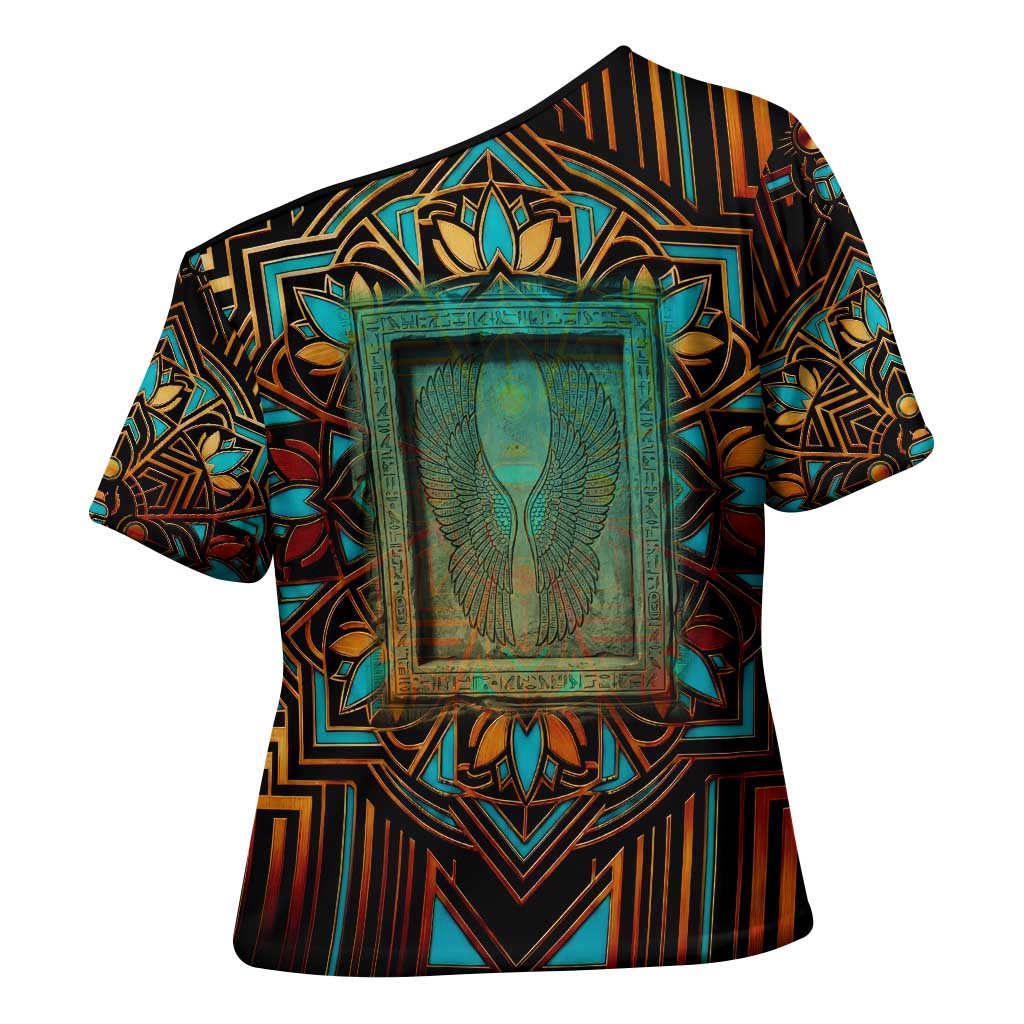 Ma’at Eye of Horus Cross Shoulder Shirt Egyptian Feather Celebrating Truth