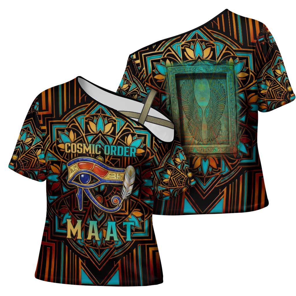Ma’at Eye of Horus Cross Shoulder Shirt Egyptian Feather Celebrating Truth