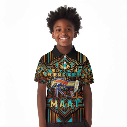 Ma’at Eye of Horus Kid Polo Shirt Egyptian Feather Celebrating Truth