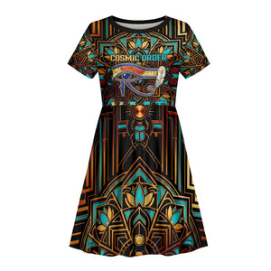 Ma’at Eye of Horus Kid Short Sleeve Dress Egyptian Feather Celebrating Truth
