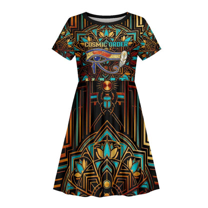 Ma’at Eye of Horus Kid Short Sleeve Dress Egyptian Feather Celebrating Truth