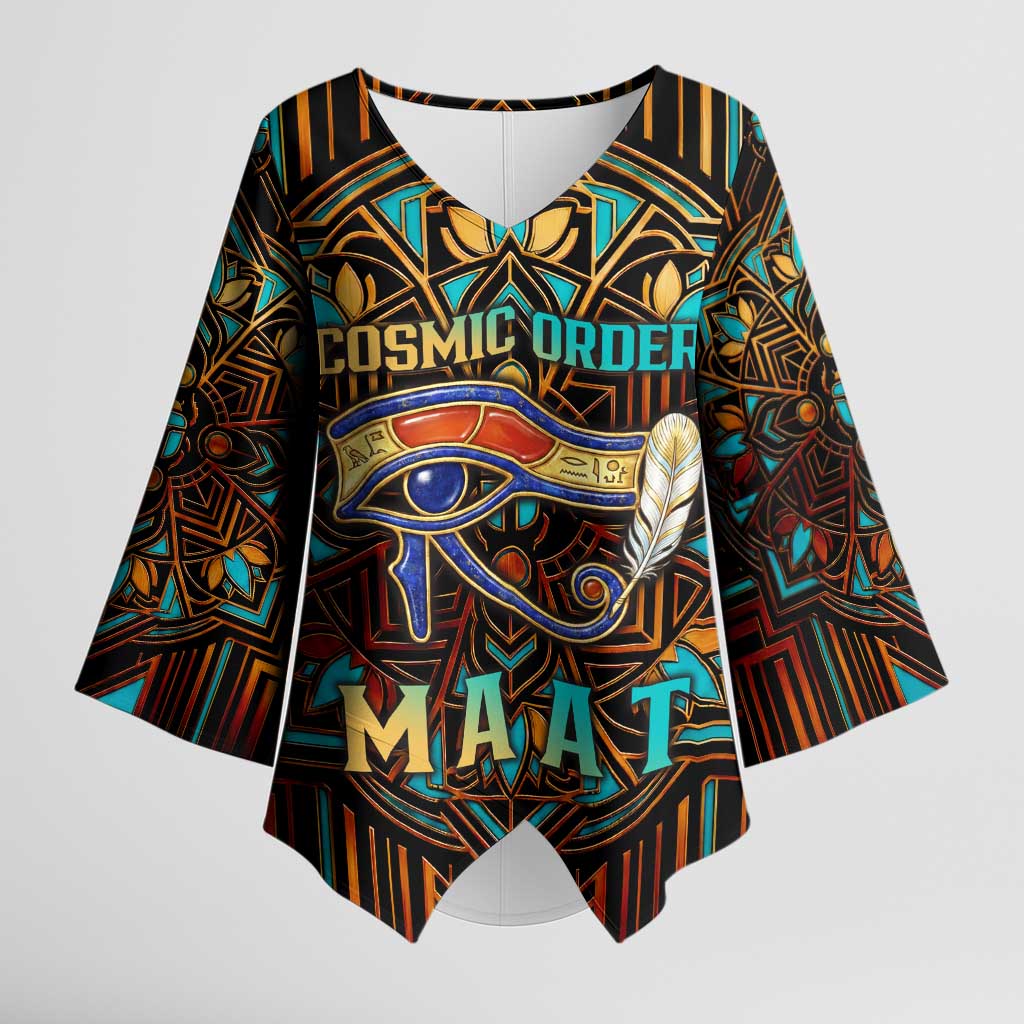 Ma’at Eye of Horus Kimono Sleeve Blouse Egyptian Feather Celebrating Truth